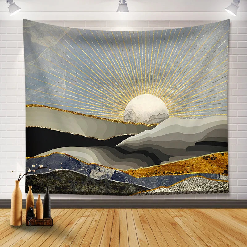 Afralia™ Mountain Sunset Mandala Tapestry for Boho Room Decor