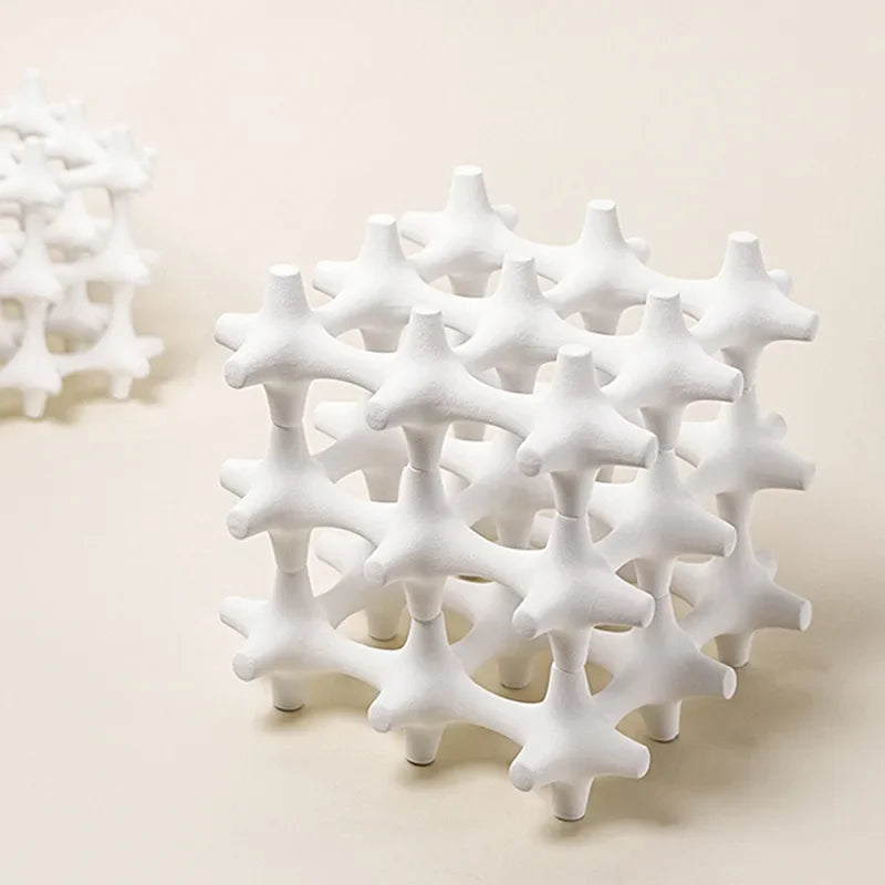 Afralia™ Silver Resin Cube Sculpture Home Decorative Figurine Hollow Layer H27