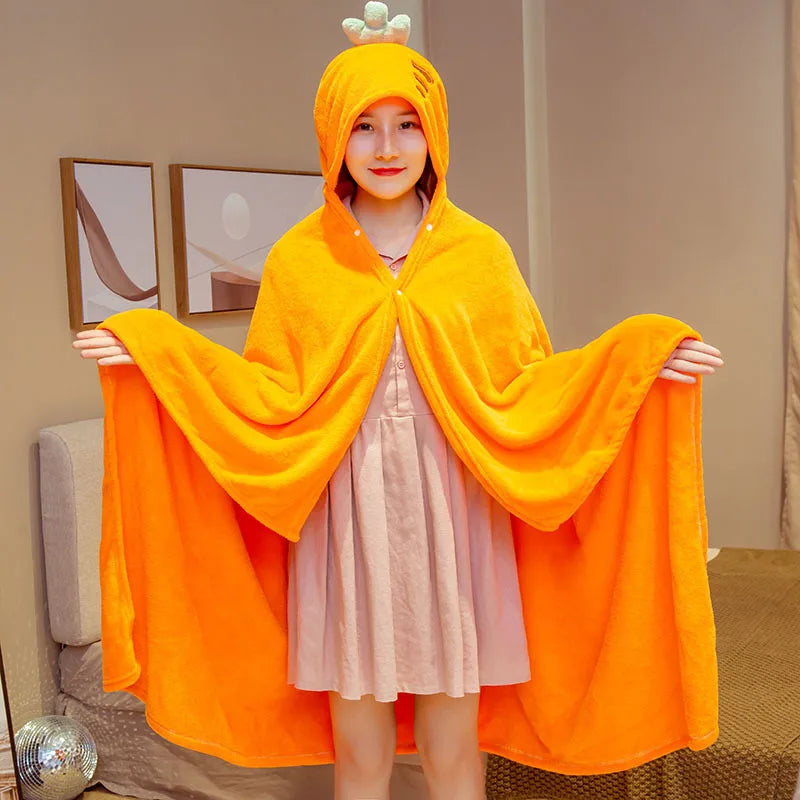 Afralia™ Cozy Cartoon Hooded Cape Blanket for Winter Nap, Office, and Home Office Warmth