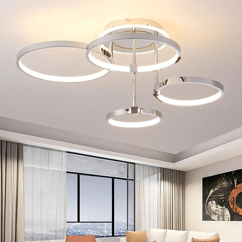 Afralia™ Modern Chrome Ceiling Chandelier LED Light Fixture with Remote Control for Home Decor