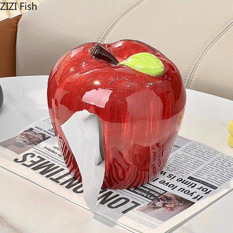 Afralia™ Apple Shape Ceramic Tissue Box - Coffee Table Desk Decoration