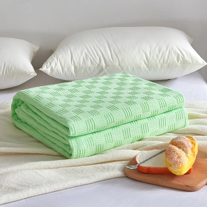 Afralia™ Cotton Waffle Towel Quilt Single Blanket for Office & Picnics