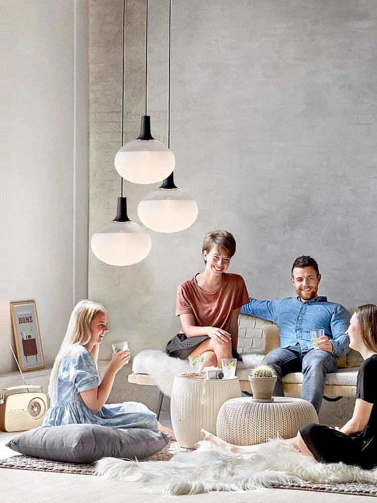 Afralia™ White Glass Chandelier Lighting Hanging Lamp for Dinning Room Staircase