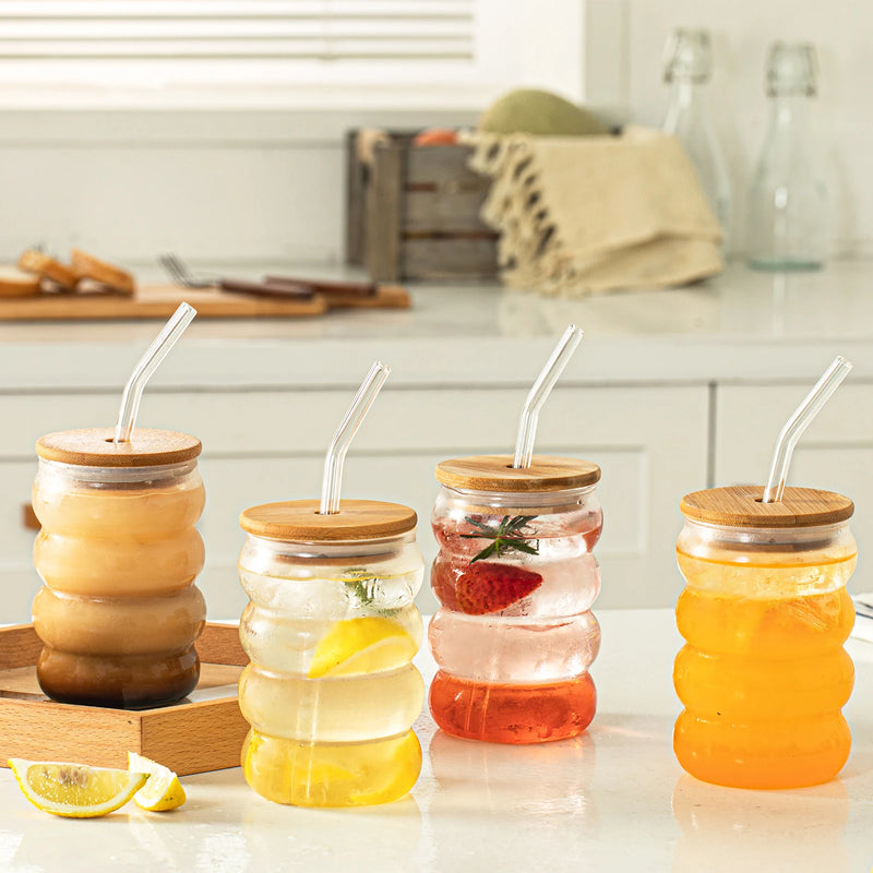 Afralia™ Creative Glass Cup Set with Lid and Straw - Perfect for Parties