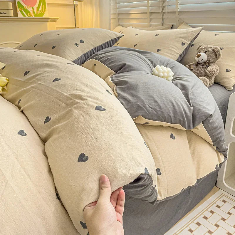 Afralia™ Cartoon Pattern Cotton Bedding Set with Double-Layer Quilt Cover & Super Soft Bedsheet