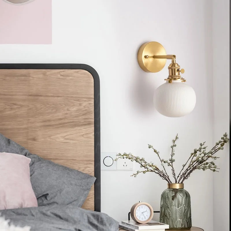 Afralia™ White Ceramic Ball LED Wall Lamp - Japanese Vintage Wall Sconce Lighting