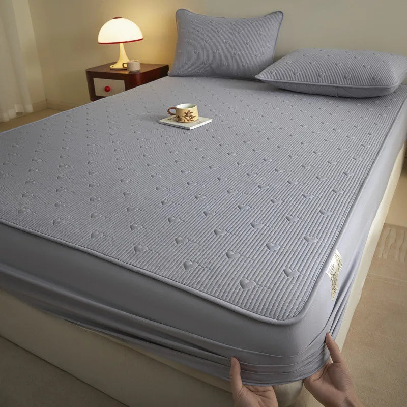 Afralia™ Love Pattern Cotton Fitted Sheet Single - Anti-Slip, Dustproof & Luxury