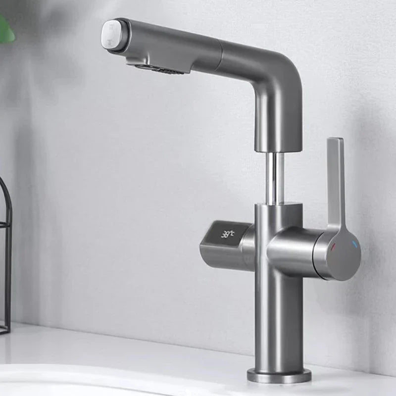 Afralia™ Brass Basin Faucet Set with Digital Display and Pull Out Function