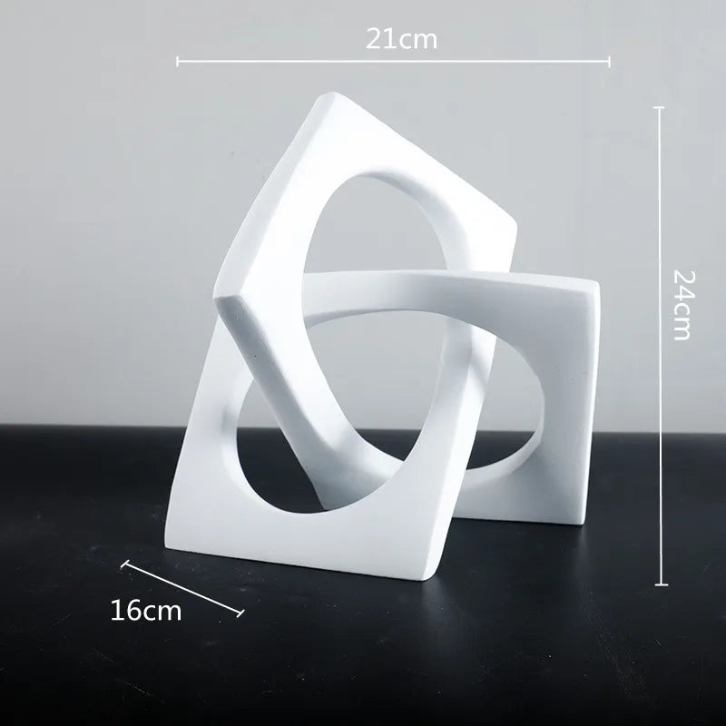 Afralia™ Geometric Cross Square Ring Sculpture White - Home Decor Ornament