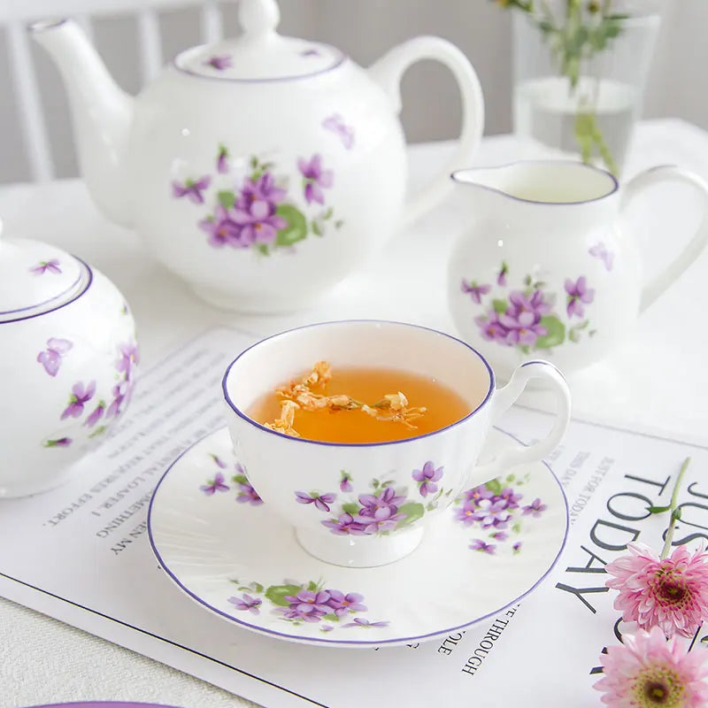 Afralia™ Blue Dream Tea Set: Cup, Saucer, Milk Jar, Sugar Bowl, Plates & More