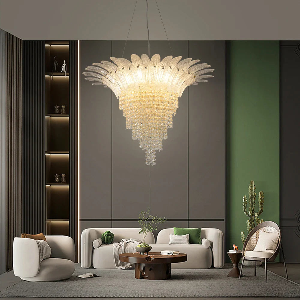 Afralia™ Glazed Gold LED Chandelier for Living Room Clubhouse Villa