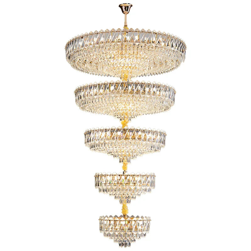 Afralia™ Modern Crystal Chandelier for Duplex Living Room, Lift High Hollow Design