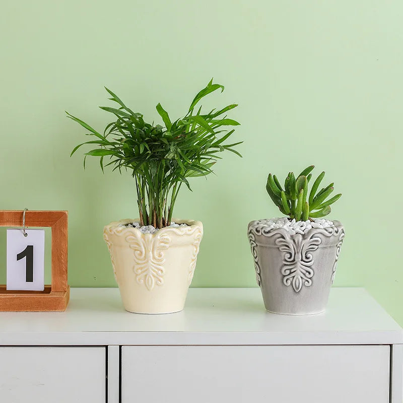 Afralia™ Ceramic Relief Flower Pots Vase Home Decor Succulent Plant Arrangement