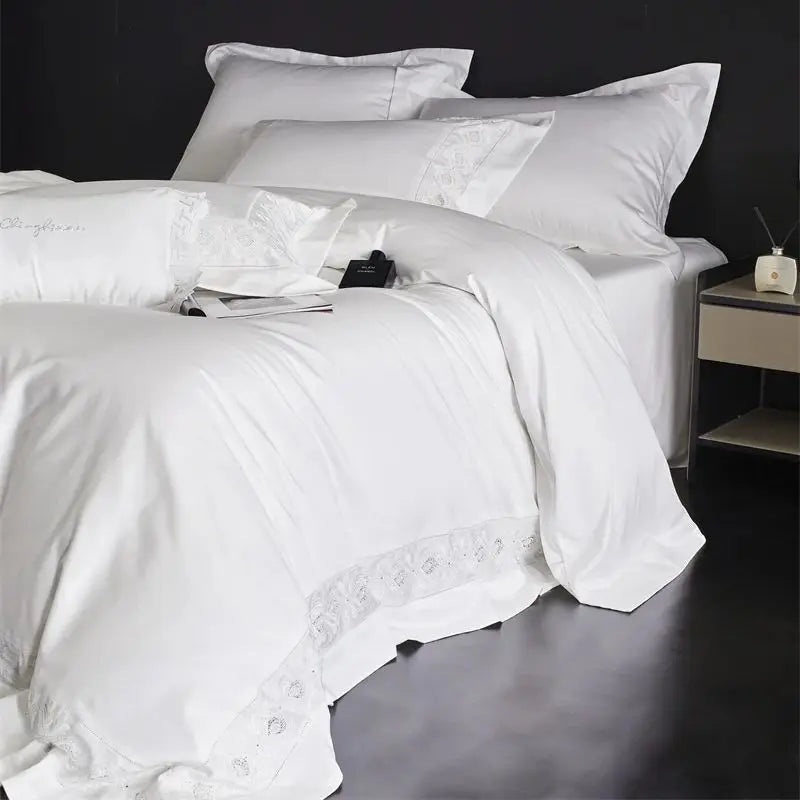 Afralia™ 1200TC Egyptian Cotton Lace Embroidery Bedding Set: 1 Duvet, 1 Sheet, 2 Pillowcases