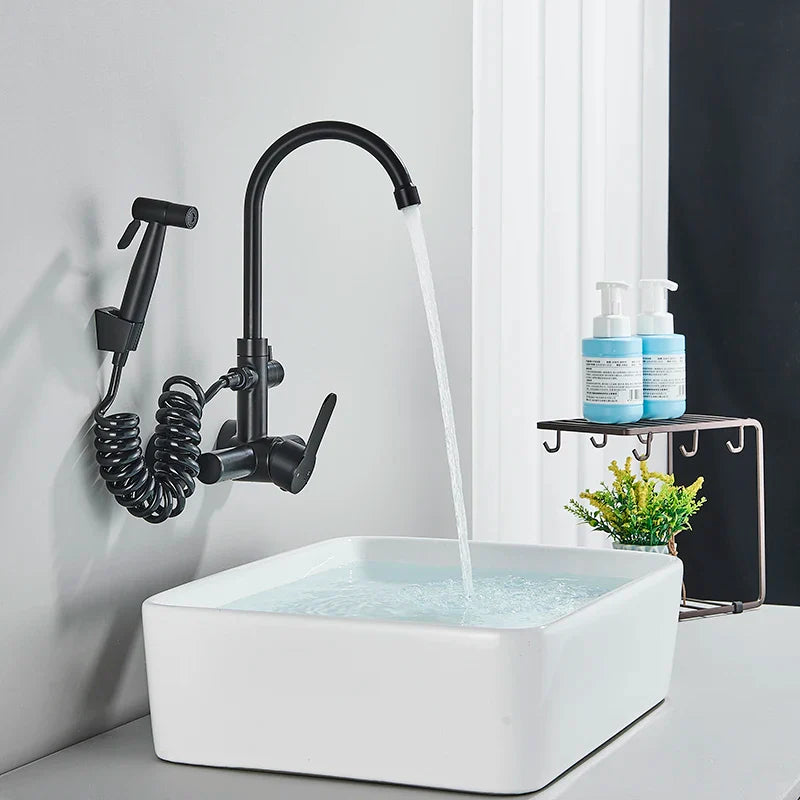 Afralia™ Matte Black Wall Mounted Kitchen Faucet Stainless Steel 304 Bathroom Sink Tap