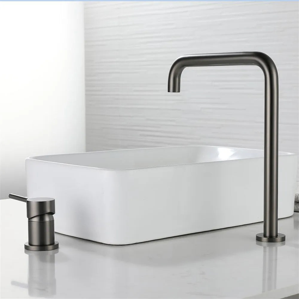 Afralia™ Gun Grey Bathroom Faucet with Super Long Pipe, 360° Rotating, Two Holes