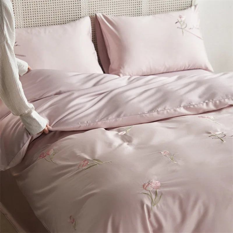 Afralia™ Luxury Cotton Embroidered Bedding Set for Romantic Bedroom - High Quality Quilt Set