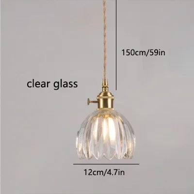 Afralia™ Retro Flower Glass Copper Pendant Lamp: Nordic LED Light for Bedroom Decor