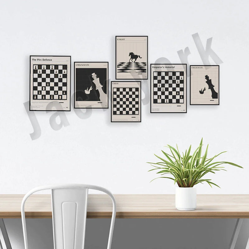 Afralia™ Mid-Century Chess Art Print - Vintage Gallery Wall Art for Chess Lovers