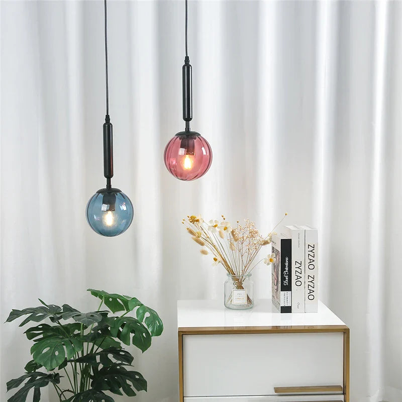 Afralia™ Glass Ball Chandeliers LED Island Pendant Lights - Vintage Mirror Bedroom Lamp