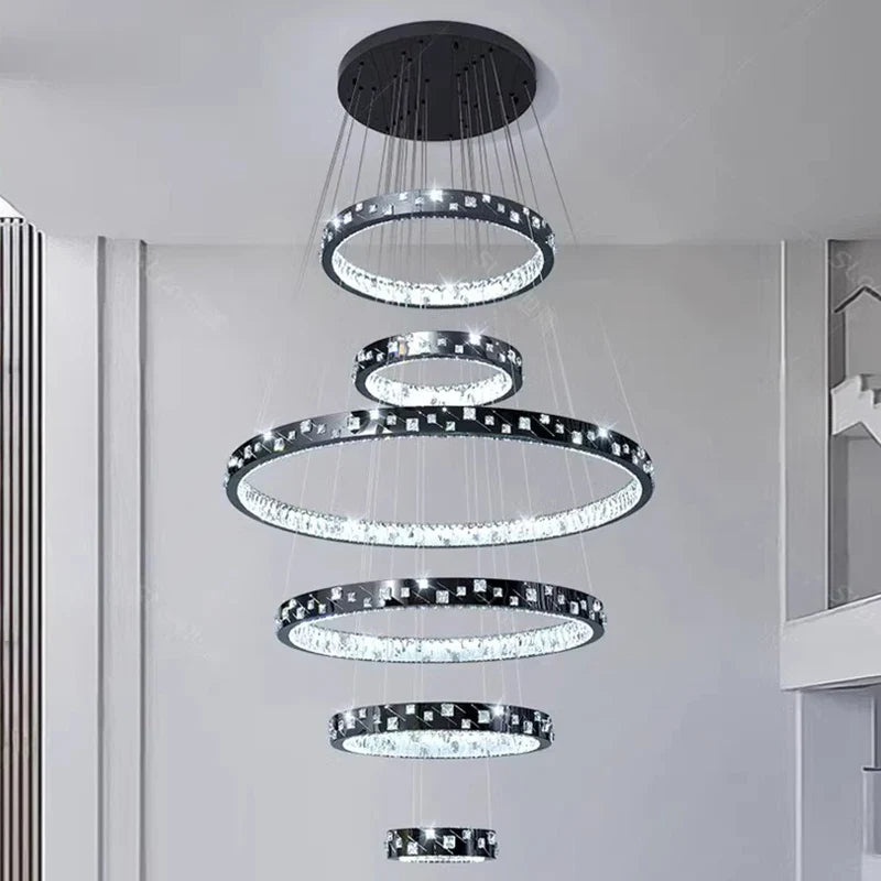 Afralia™ Crystal Chandelier Stair Pendant Lamp Living Room Pendant Lights Interior Lighting