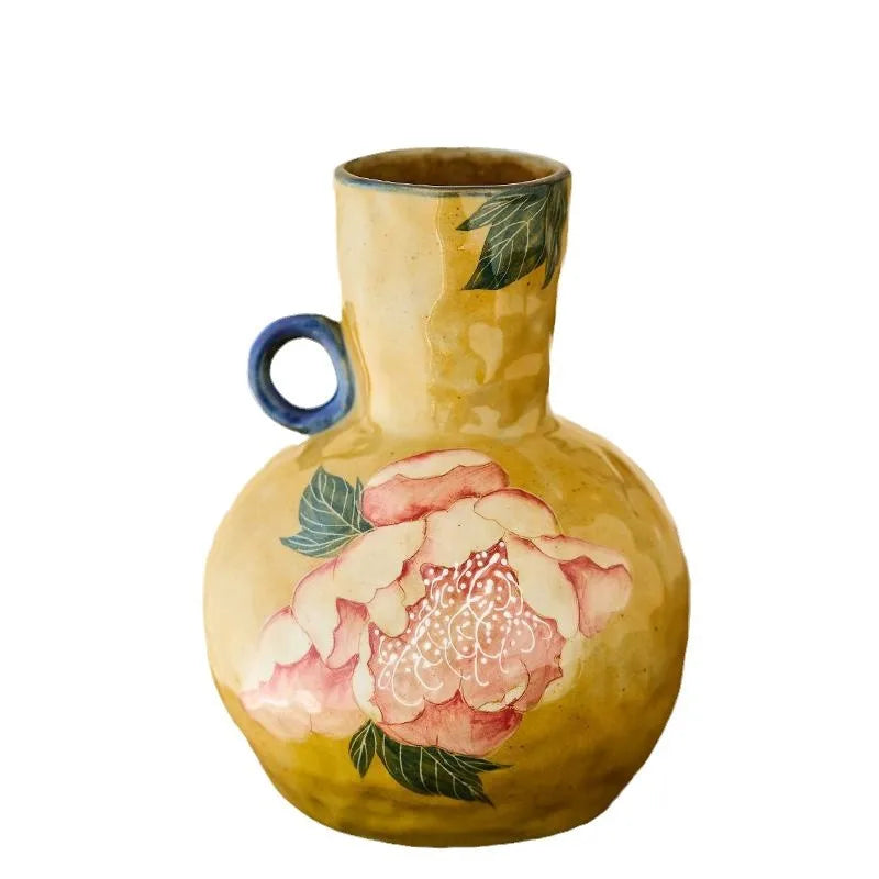 Afralia™ Peony Flower Vase, Chinese Hand-painted Porcelain Home Decor Accessory
