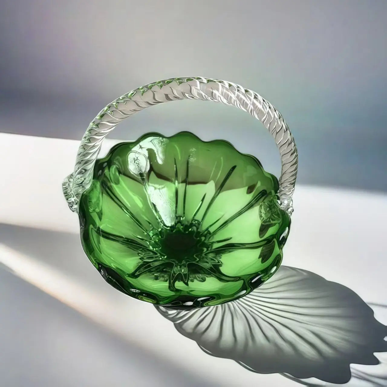 Afralia™ Crystal Handle Fruit Basket Glass Tray for Coffee Table, Elegant Living Room Decor