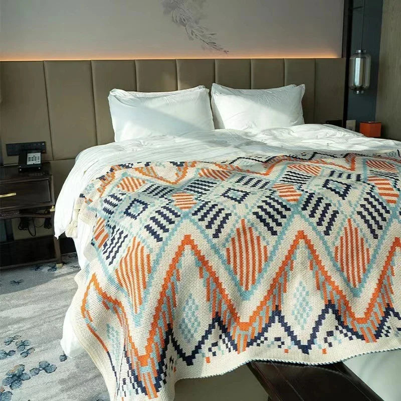 Afralia™ Bohemian Striped Knit Throw Blanket with Tassel Shawl - Versatile and Cozy Blanket