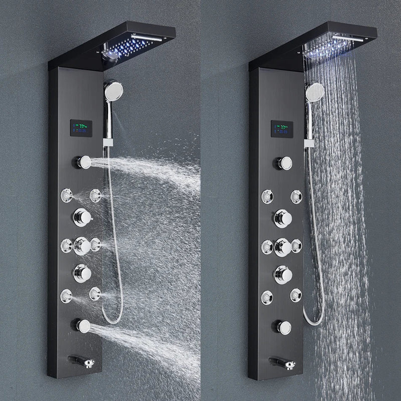 Afralia™ LED Rainfall Shower Panel System with Temperature Screen & Massage SPA