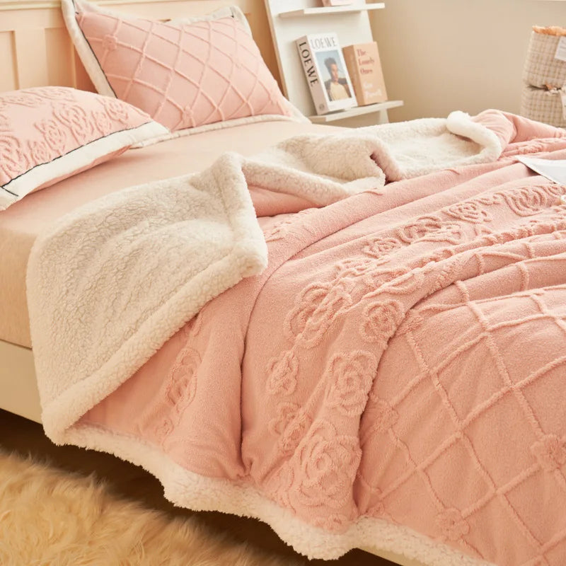 Afralia™ Butterfly Jacquard Double-Layer Wool Blanket: Soft & Warm for Autumn/Winter