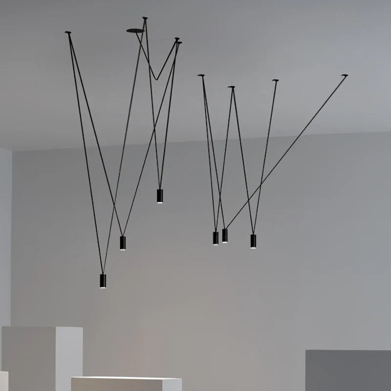 Afralia™ Geometric Black Linear Pendant Lamp for Bedroom, Living Room, Bar, Hotel