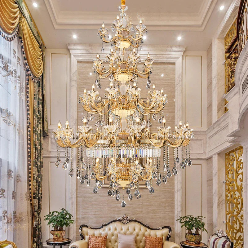 Afralia™ European Crystal Chandelier | Luxe Villa Hall Lighting | Zinc Alloy Middle Floor Lamp