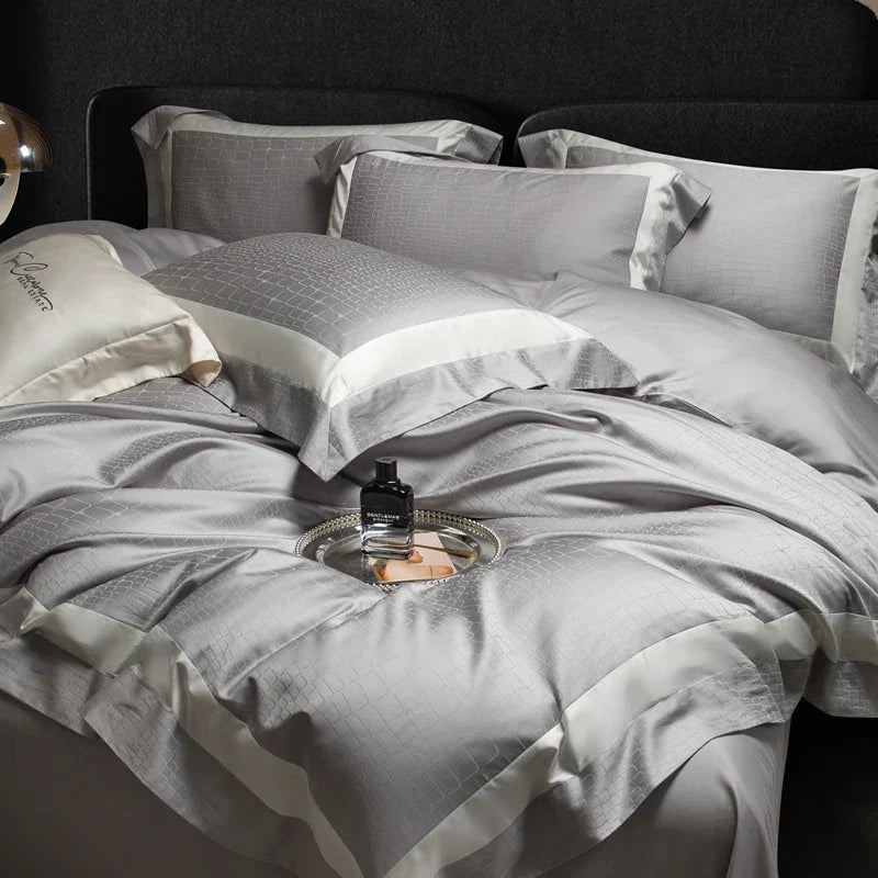 Afralia™ Soft Silky Jacquard Bedding Set - Duvet, Sheet, Pillowcase