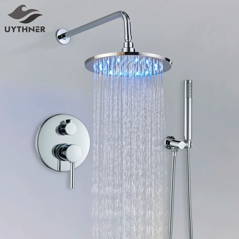 Afralia™ Brass Shower Set with 2-Way Mixer and Handheld Spray - 8-16" Rain Shower Head