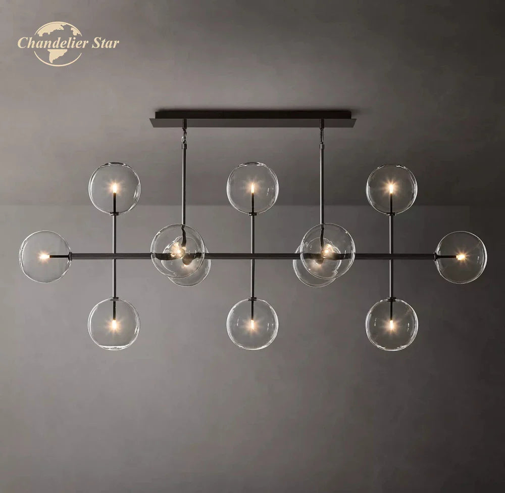 Afralia™ Farmhouse Clear Glass Linear Chandelier - Rustic Chic Pendant Lighting for Dining Room