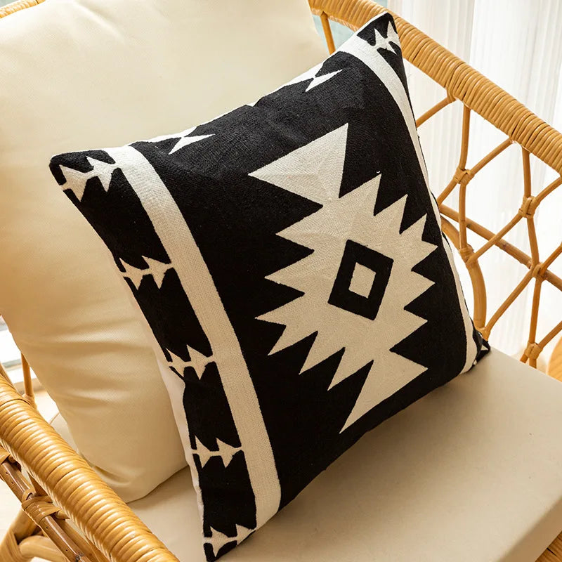 Afralia™ Geometric Embroidered Cushion Cover - Modern Black & White Pillowcase for Home Sofa