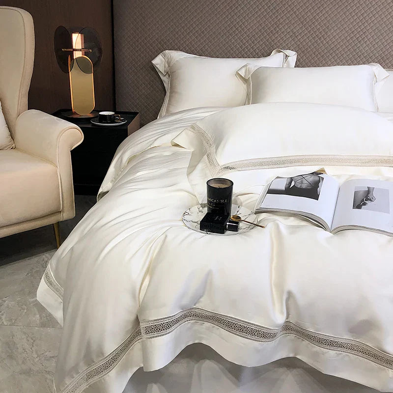 Afralia™ Eucalyptus Lyocell Luxury Bedding Set in White Champagne Grey Pink