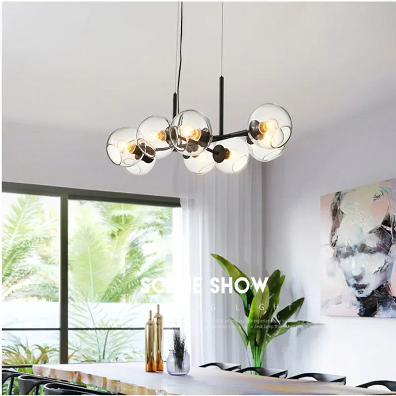 Afralia™ Smoke Gray Glass Pendant Light with 8 Heads - Modern Kitchen Chandelier