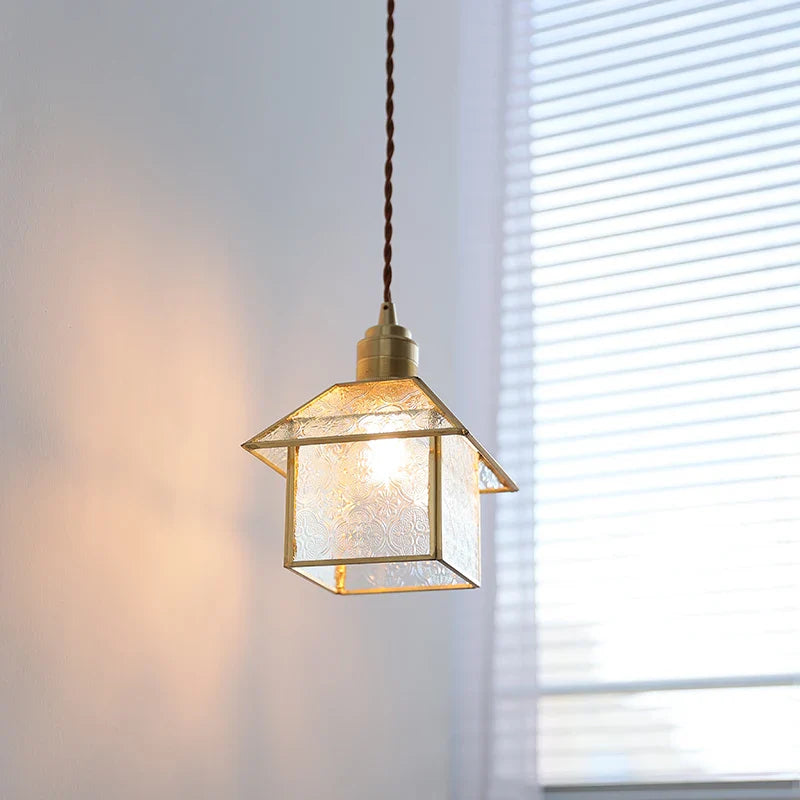 Afralia™ Cube Glass LED Pendant Light: Modern Copper Hanging Lamp for Bedroom, Restaurant, Hallway