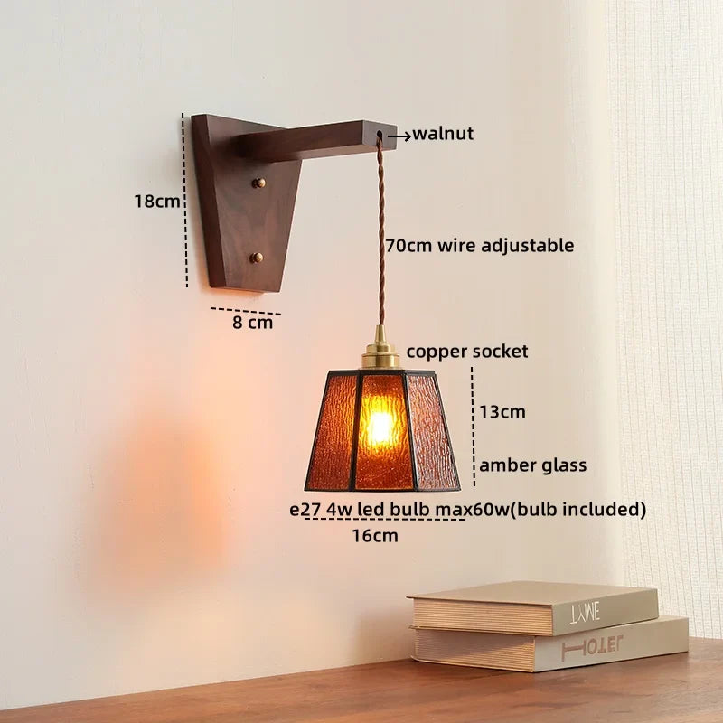 Afralia™ Glass Walnut LED Wall Lamps Modern Bathroom Mirror Light Fixtures