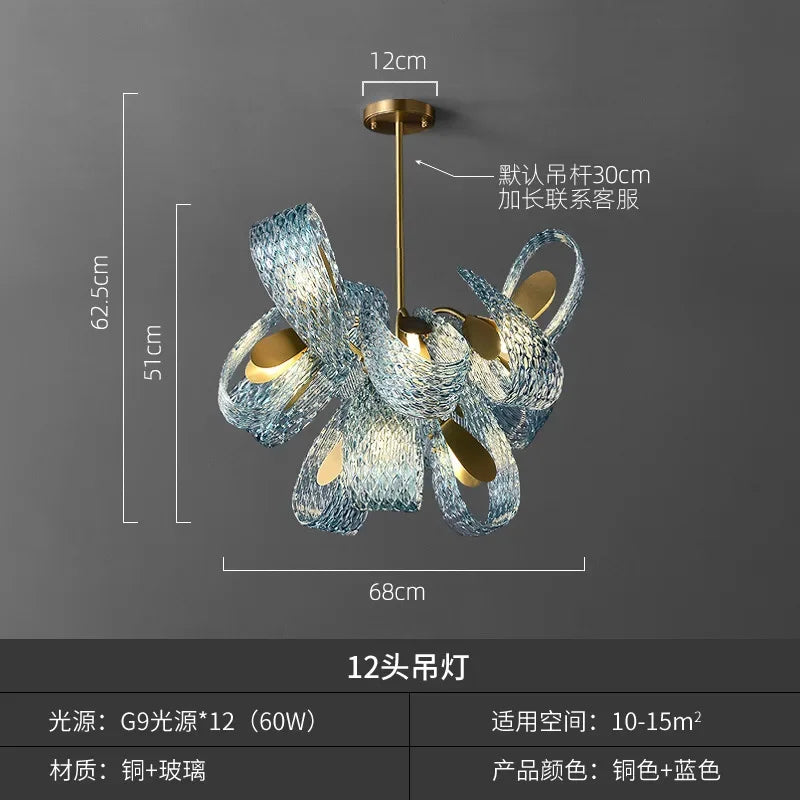 Afralia™ Elegant Blue Copper LED Flower Ceiling Chandelier for Living Dining Bedroom & Salon