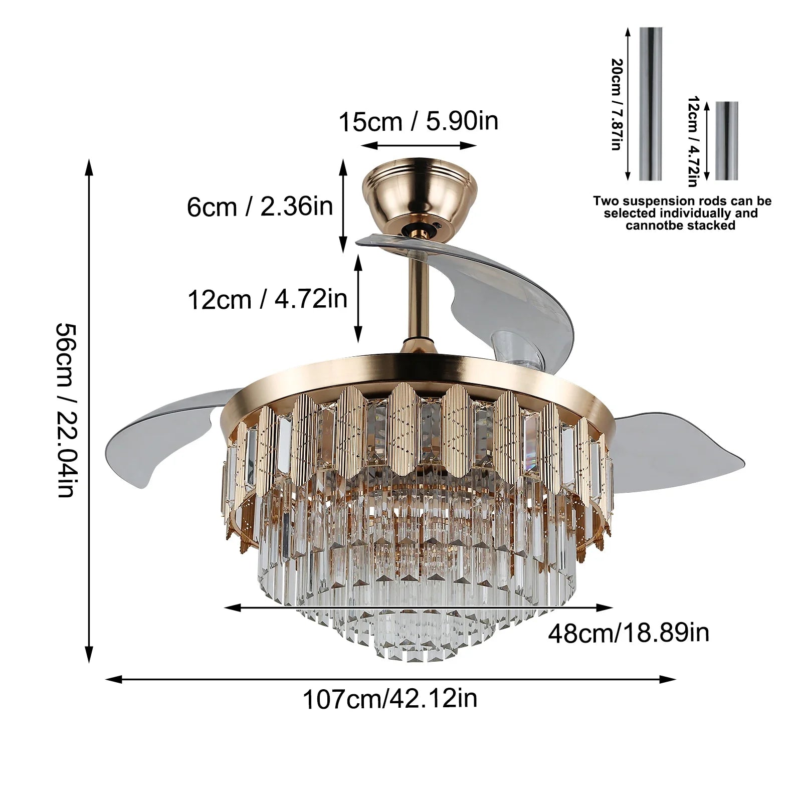 Afralia™ Crystal Pendant LED Ceiling Fan for Smart Home Decor