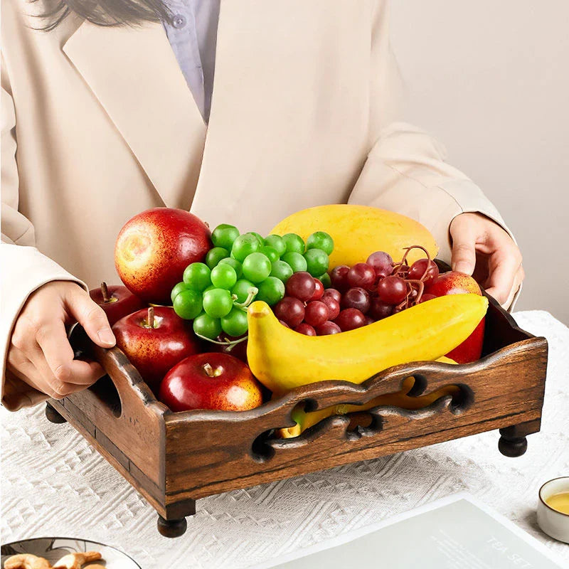 Afralia™ Solid Wood Fruit Bowl - Simple Retro Chinese Office Decor & Home Storage