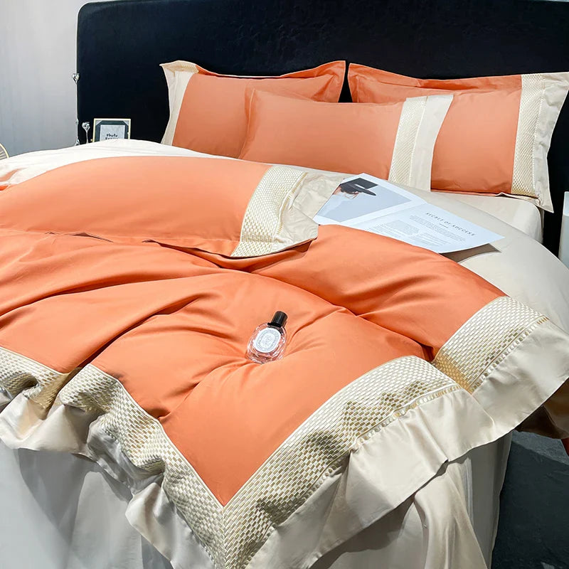Afralia™ Luxury Embroidery Egyptian Cotton Bedding Set - Soft Silky Quilt Cover & Sheet