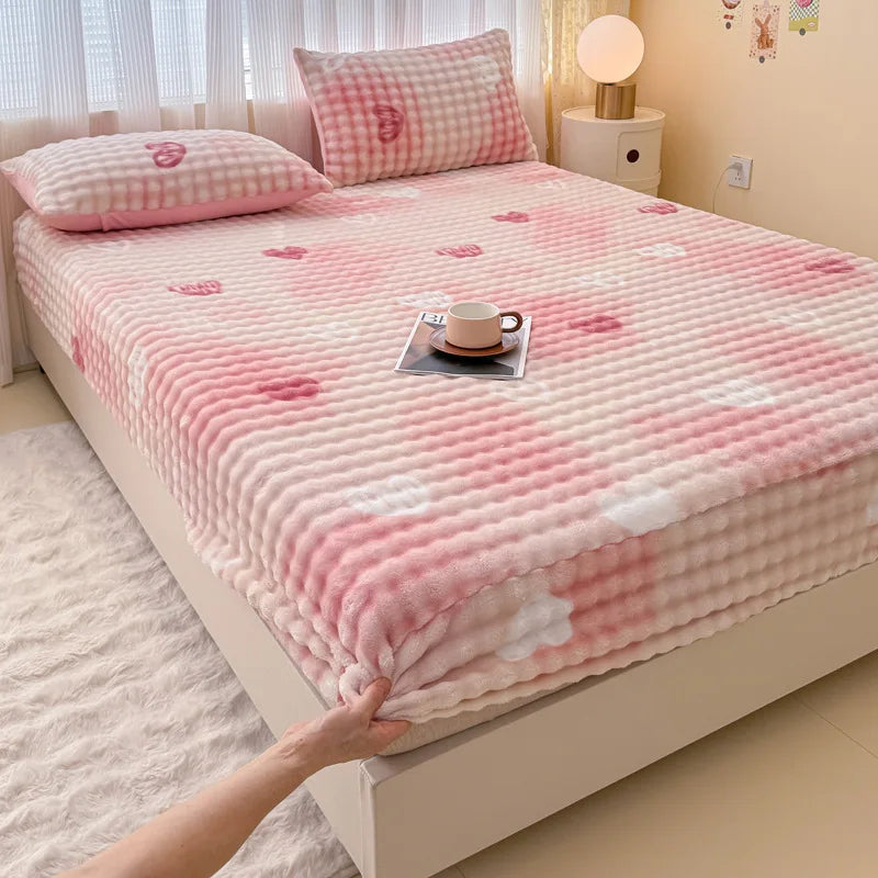 Afralia™ Milk Velvet Printed Fitted Sheet: Soft & Luxurious Single Bed Cover for Winter