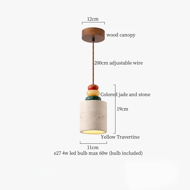 Afralia™ Japanese Vintage LED Pendant Light, Yellow Travertine Wabi Sabi Hanging Lamp