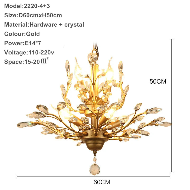 Afralia™ Tree Branch Leaves Chandelier: Vintage Crystal Lustre for Living Room, Bedroom, Kitchen
