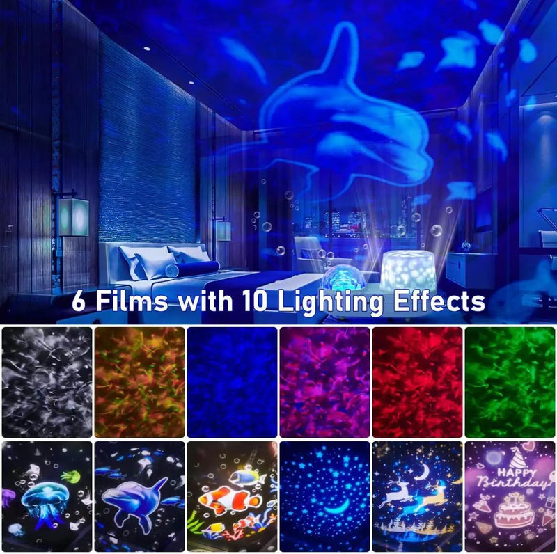 Afralia™ Starry Sky Ocean Projector Night Light for Kids, 360° Rotation, Creative Projection Lamp