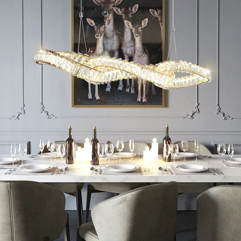 Afralia™ Double Wave Crystal Chandelier - Modern LED Dining Room Lighting