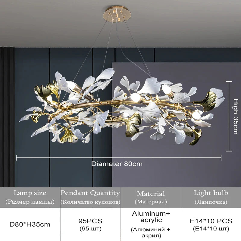 Afralia™ Ginkgo Leaf Crystal Chandelier: Nordic Design Tree Branch Hanging Light